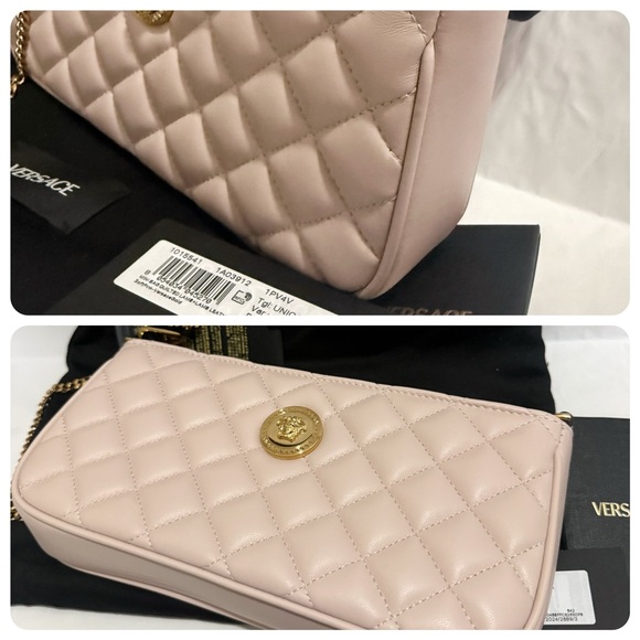 NWT VERSACE La Medusa Nappa Leather Quilted Baguette Crossbody Bag Light Pink - Picture 8 of 12